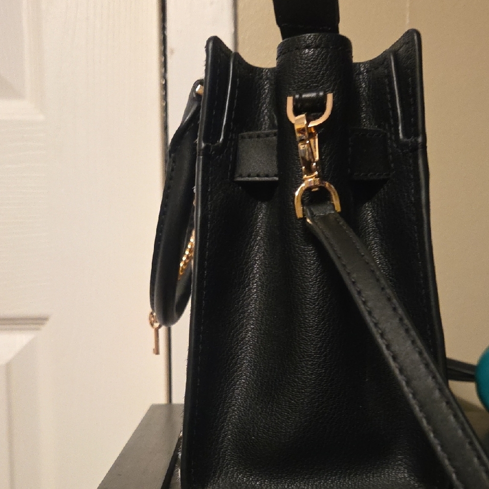 Michael Kors Faux Hair Animal Print  Satchel in Black and Gold - Picture 7 of 10